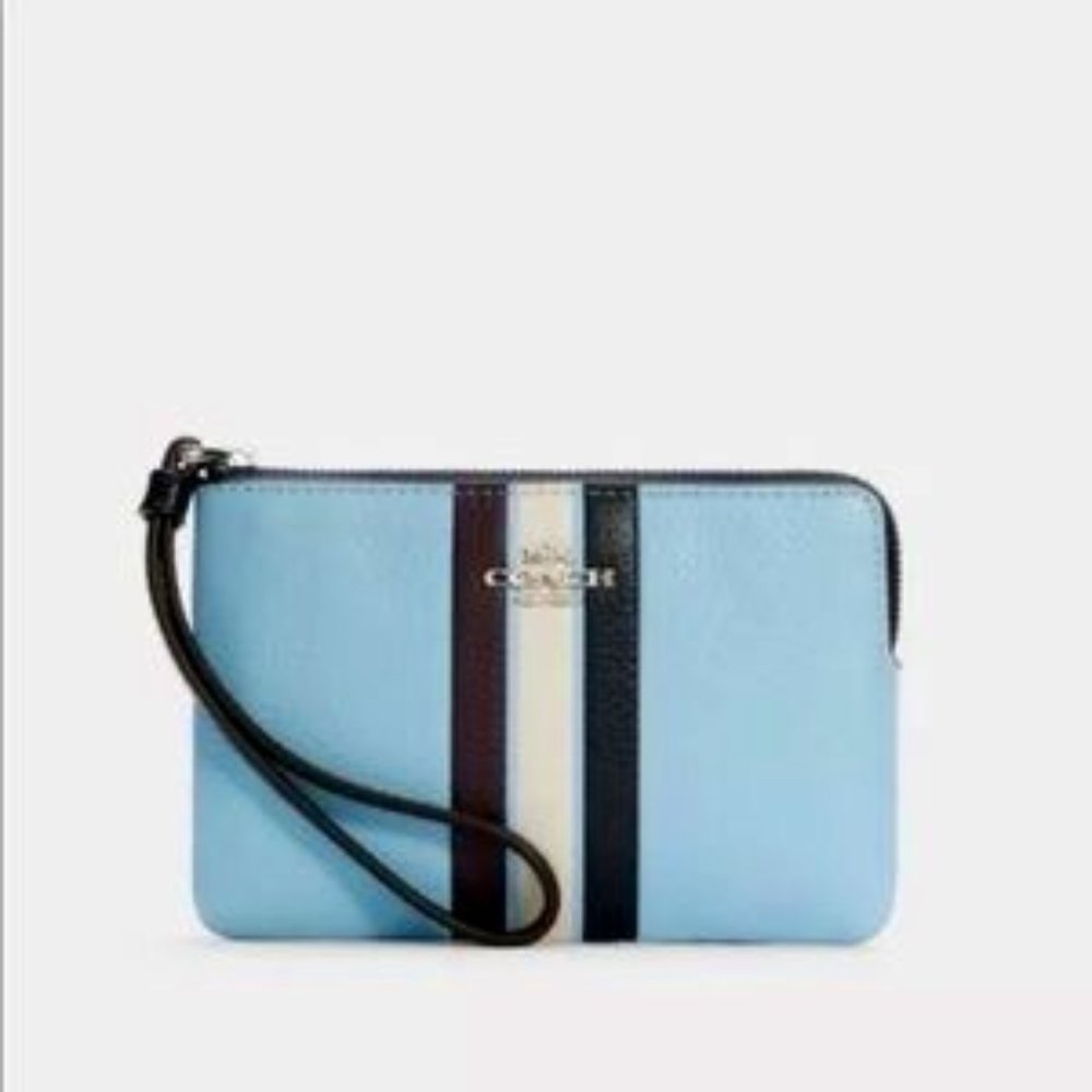 Coach Pebble Leather Retro Stripe Wristlet